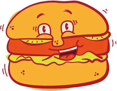 a cartoon burger smiling