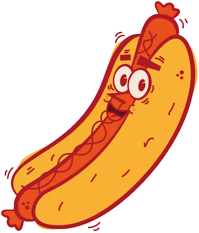 a cartoon hot dog smiling