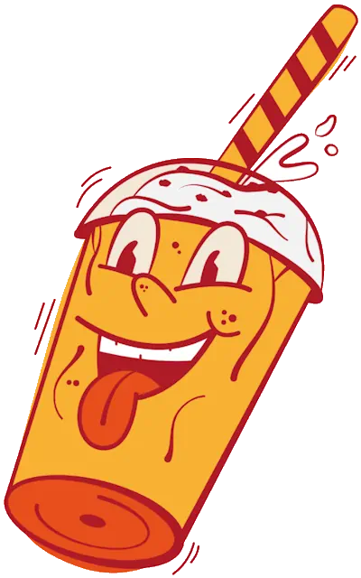 a cartoon milkshake with its tongue out